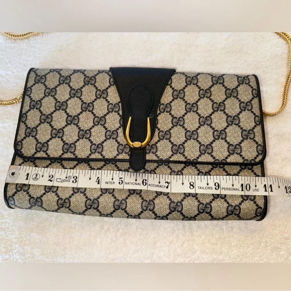 GUCCI GG Canvas Shoulder Bag PVC Leather Gray Navy - Picture 9 of 11